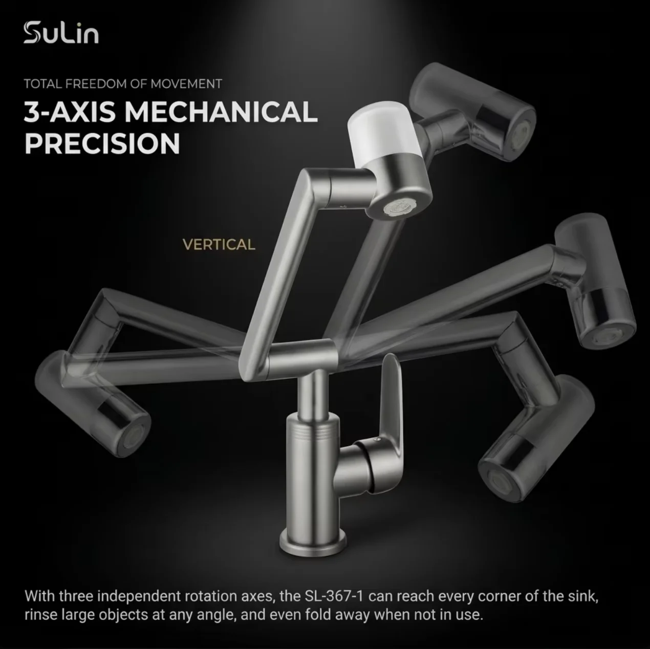 SL-367-1 三联旋转式厨房水龙头 3轴通用折叠式冷热混合水龙头 双模式喷雾 9级 详情图 5