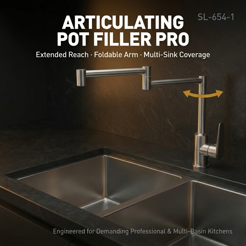 SL-654-1 铰接式加水龙头厨房水龙头可折叠黄铜接头SUS304拉丝灰色冷热水混合水龙头