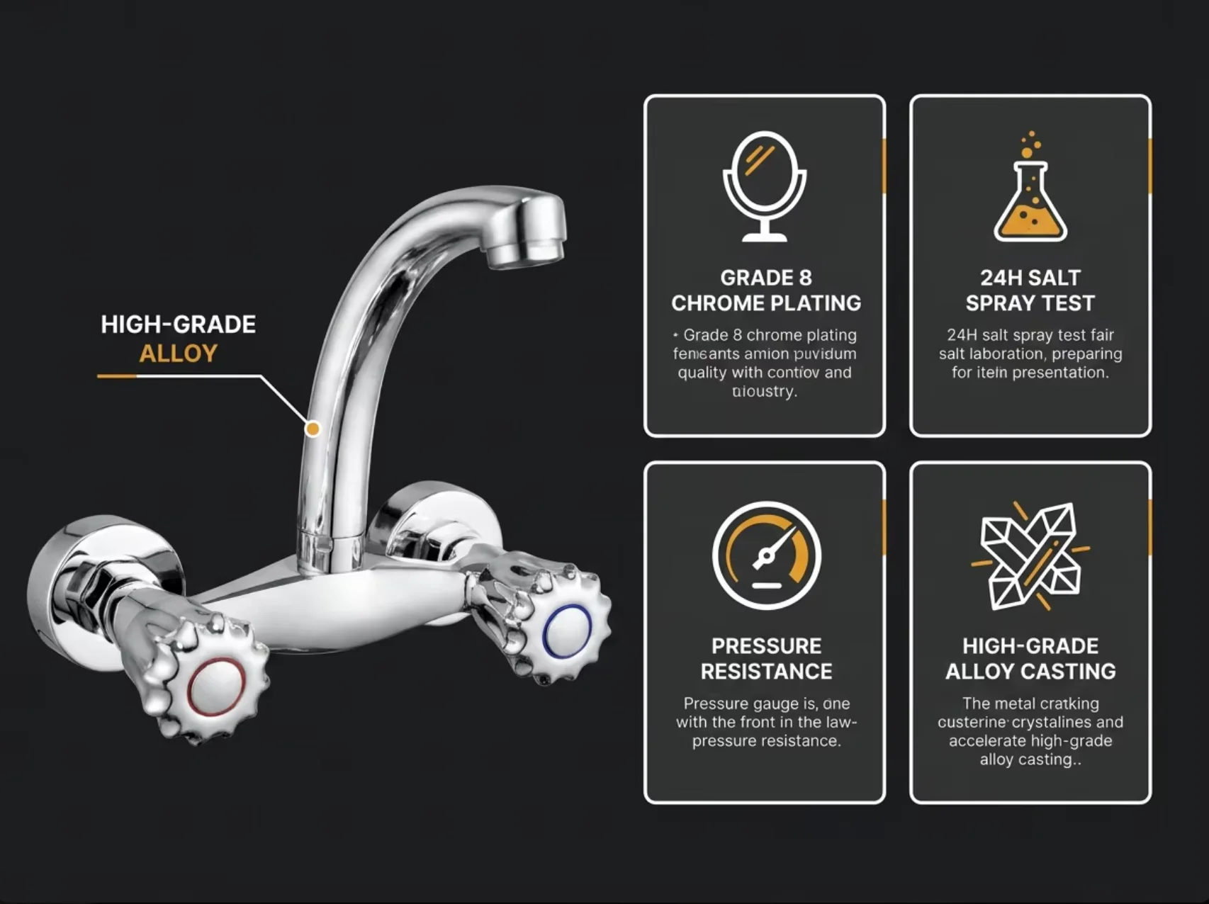 SL-927 壁挂式双把手厨房水龙头 360 度旋转鹅颈镀铬双控制水槽混合水龙头 详情图 4