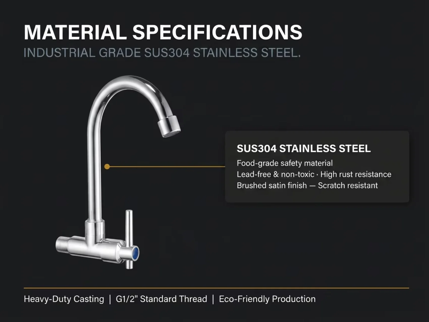 SuLin SL-734 SUS304 不锈钢单冷水龙头,壁挂式 360 ° 适用于阳台和洗衣房的旋转水龙头 详情图 3