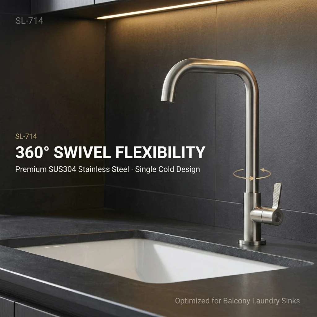SuLin SL-714 SUS304 不锈钢单冷水龙头，360度旋转 ° 适用于阳台和洗衣房的旋转水龙头